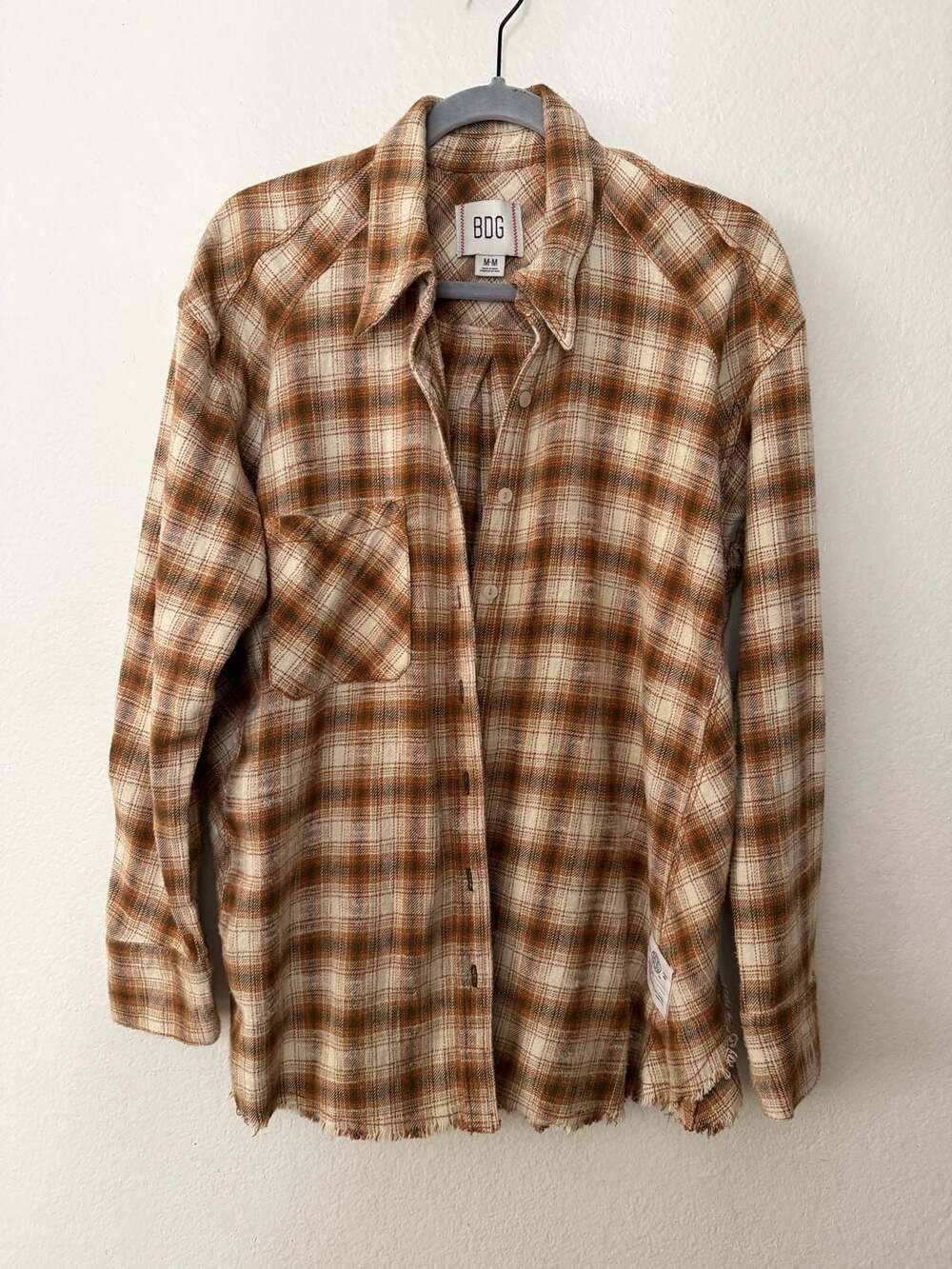 BDG Urban Outfitters Brown Plaid Distressed Flannel Button-Down Shirt